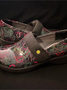 Dansko Black Patent Floral-Accent Slip-On Clogs